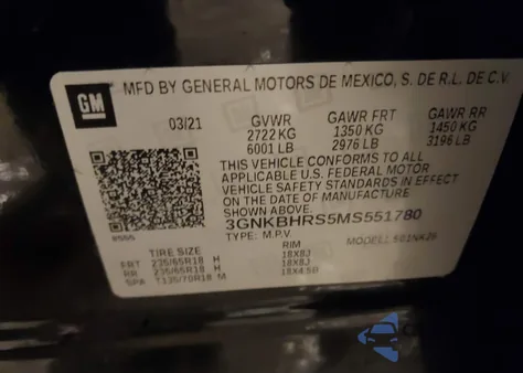 2021 Chevrolet Blazer Awd 2Lt из США, поврежденный, VIN 3GNKBHRS5MS551780